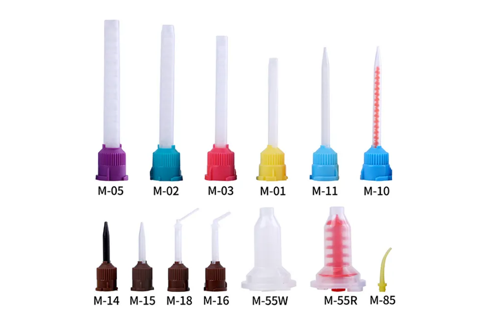 various colored mixing tips