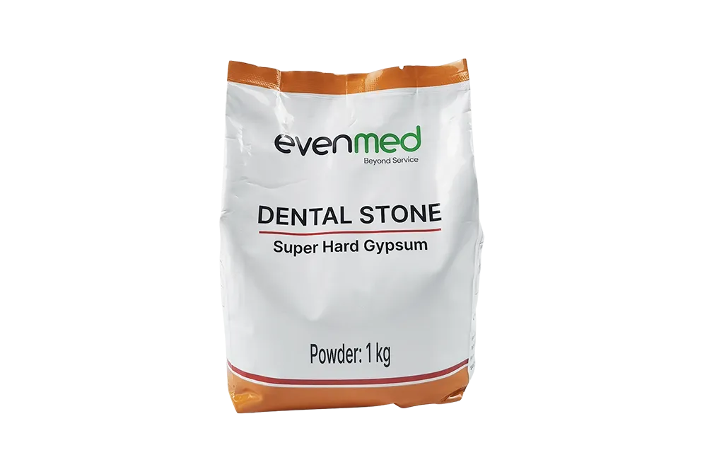 Evendent Dental Stone Type IV powder in its container next to a mixing bowl, showcasing the product.